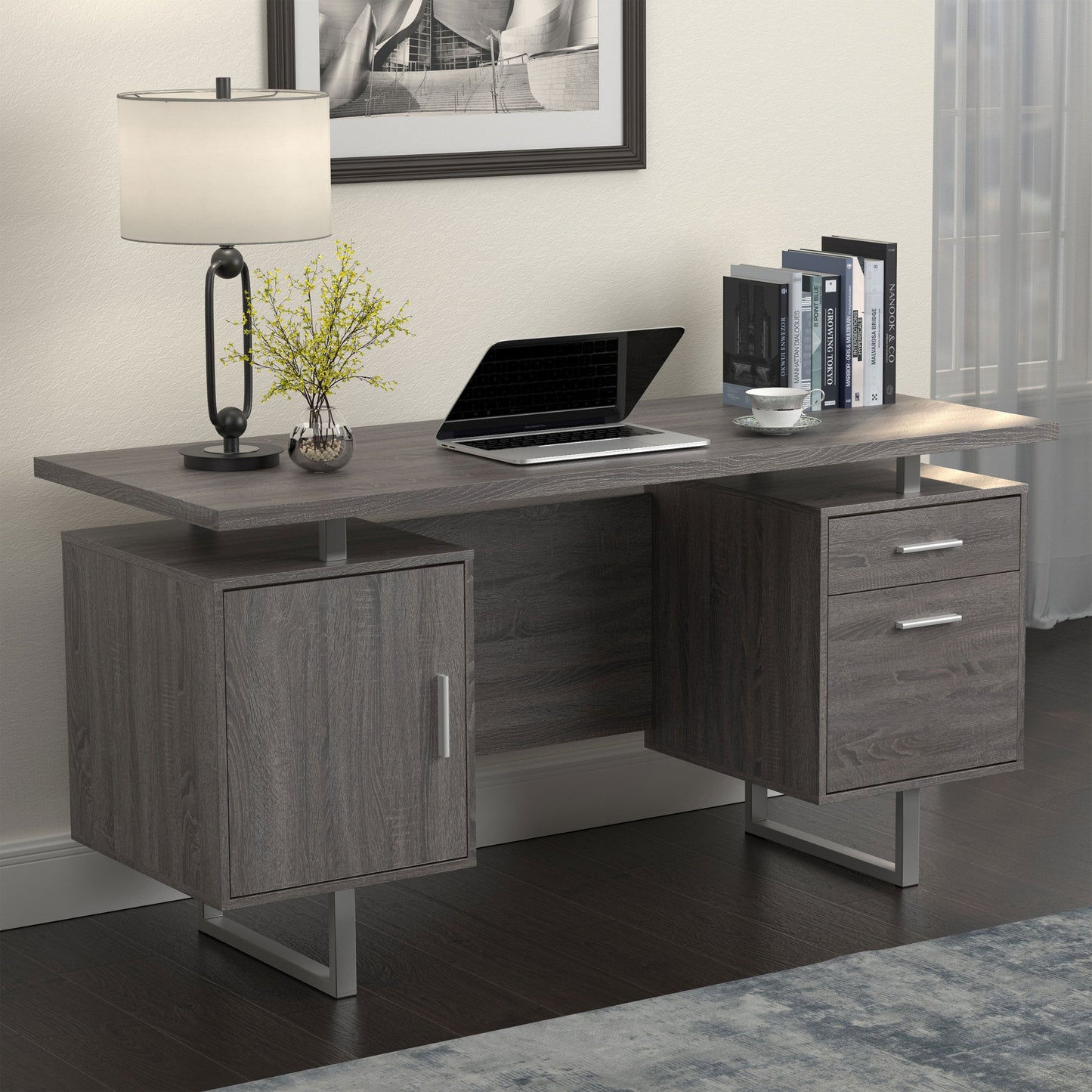 Lawtey 60-inch 2-drawer Computer Desk White High Gloss