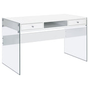 Escritorio Dobrev de 48 pulgadas con 2 cajones, blanco de alto brillo