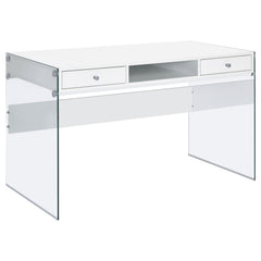 Escritorio Dobrev de 48 pulgadas con 2 cajones, blanco de alto brillo
