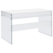 Escritorio Dobrev de 48 pulgadas con 2 cajones, blanco de alto brillo