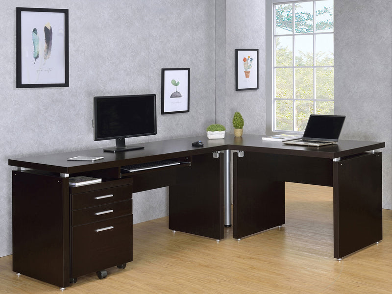 Escritorio Skylar en forma de L con archivador móvil color capuchino