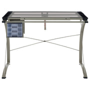 Mesa de dibujo Melo de 41 pulgadas con tapa de vidrio y almacenamiento, color plateado