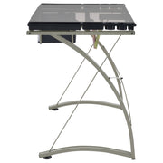 Mesa de dibujo Melo de 41 pulgadas con tapa de vidrio y almacenamiento, color plateado