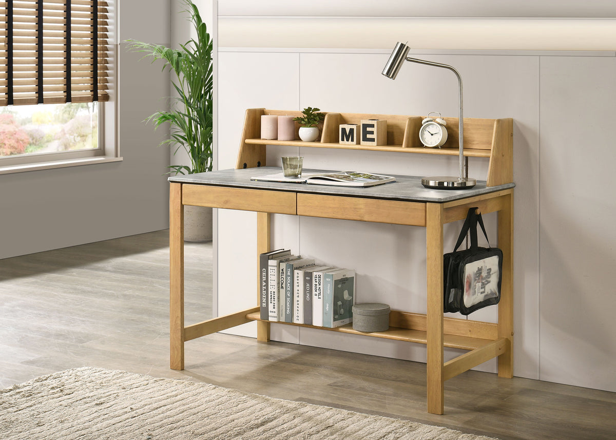 Besler 47-inch SmartTop™ Writing Desk with Shelf Cement and Natural