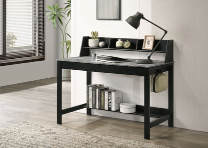 Besler 47-inch SmartTop™ Writing Desk with Shelf Grey Stone and Black