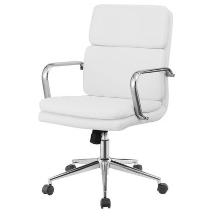 Silla de oficina Ximena tapizada con respaldo medio ajustable, color blanco