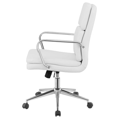 Silla de oficina Ximena tapizada con respaldo medio ajustable, color blanco