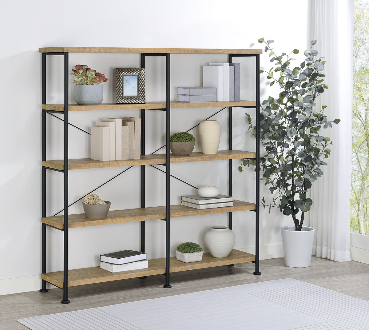 Analiese 63-inch 4-shelf Double Bookshelf Mango