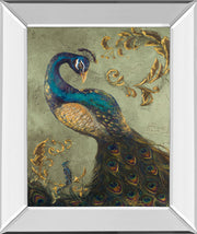 Mirrored Frame Peacock On Sage II By Tiffany Hakimipour