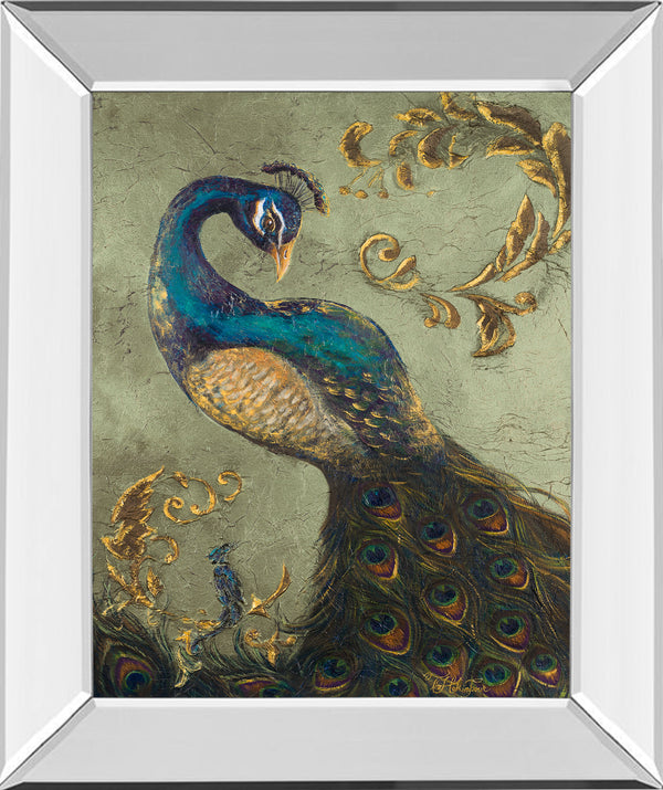 Mirrored Frame Peacock On Sage II By Tiffany Hakimipour