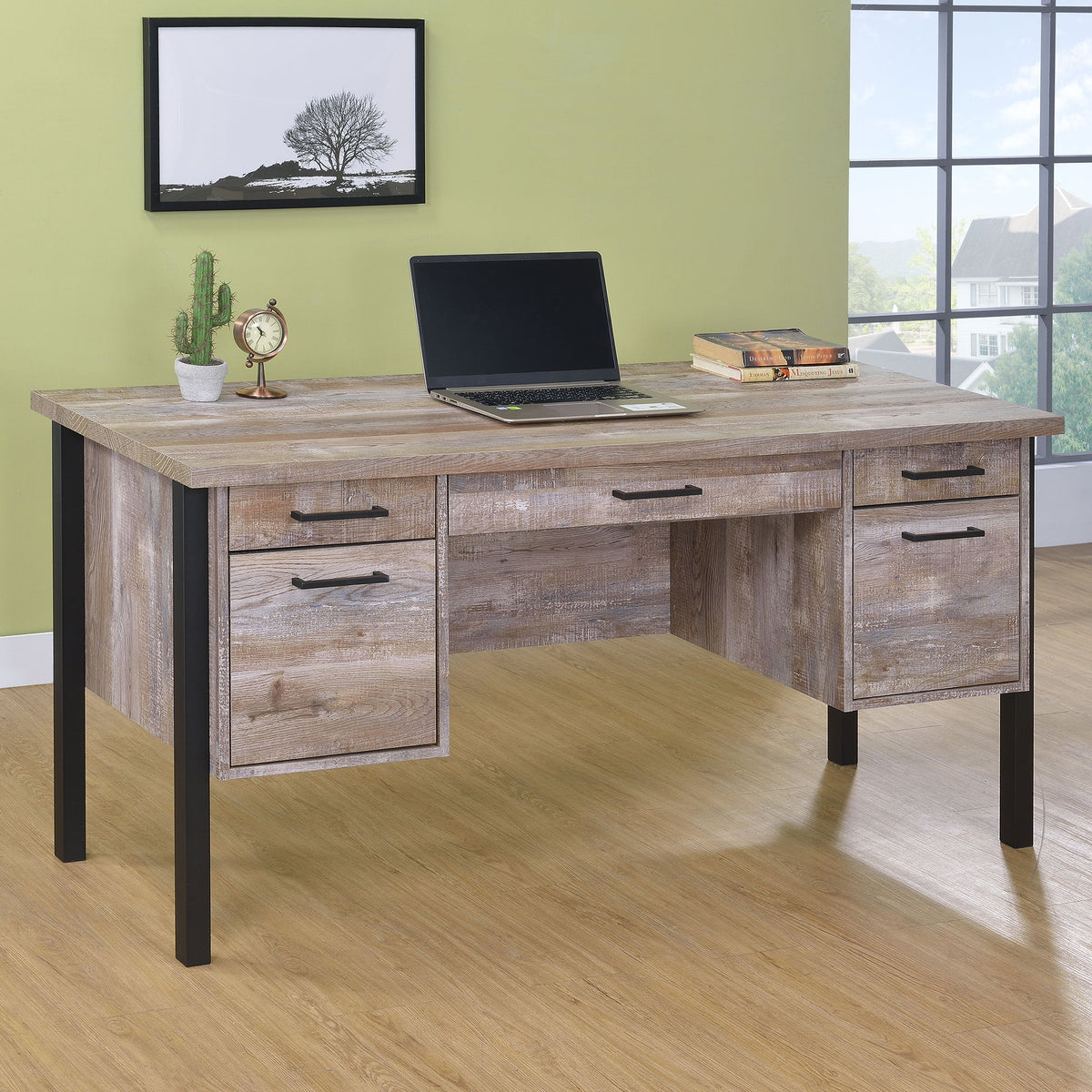 Escritorio para computadora de oficina Samson de 60 pulgadas con 4 cajones, roble desgastado