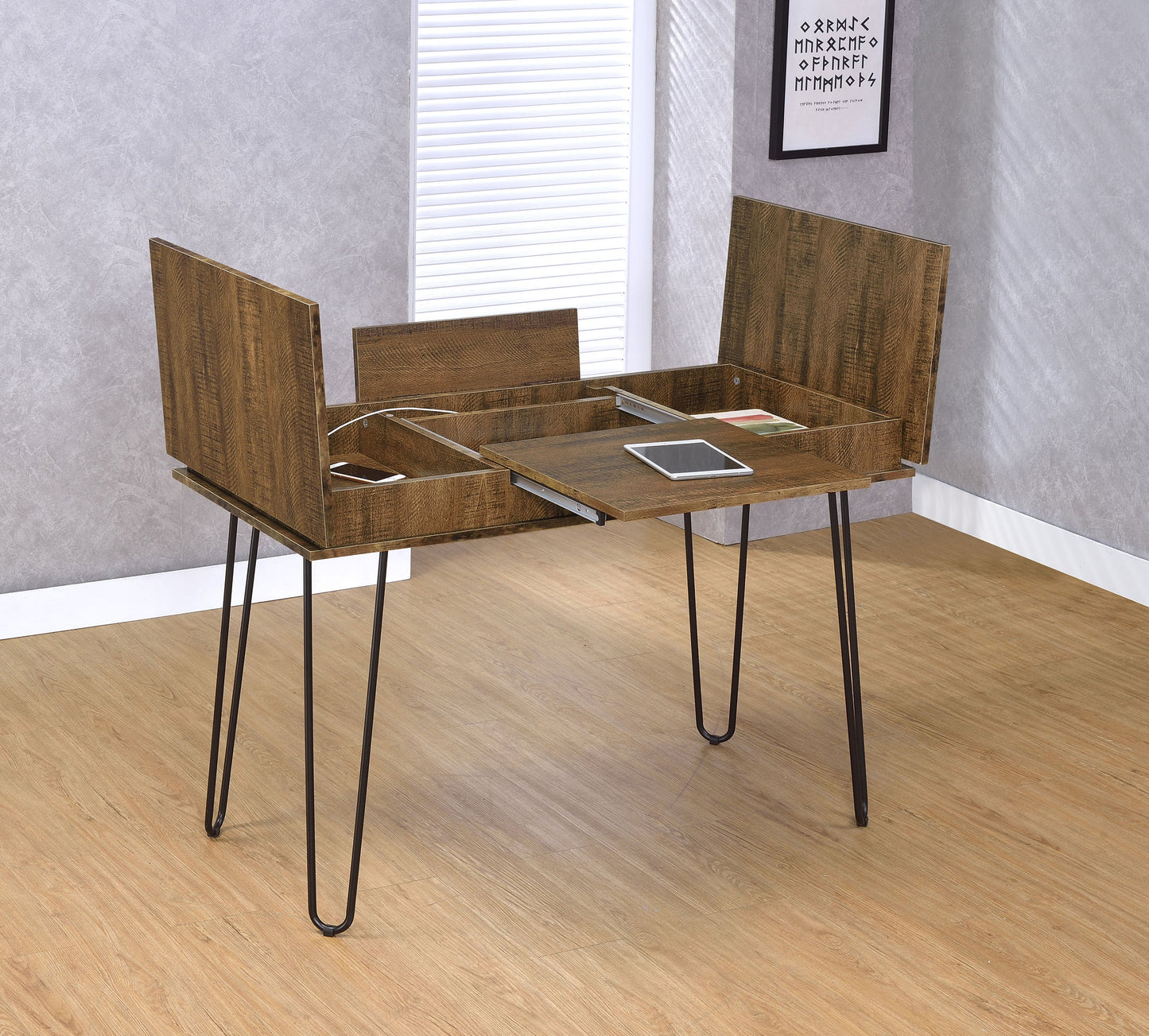 Escritorio Sheeran de 47 pulgadas con almacenamiento en color ámbar rústico