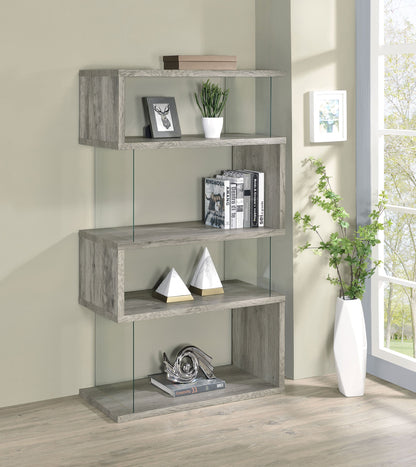 Emelle 63-inch 4-shelf Glass Panel Bookshelf Black