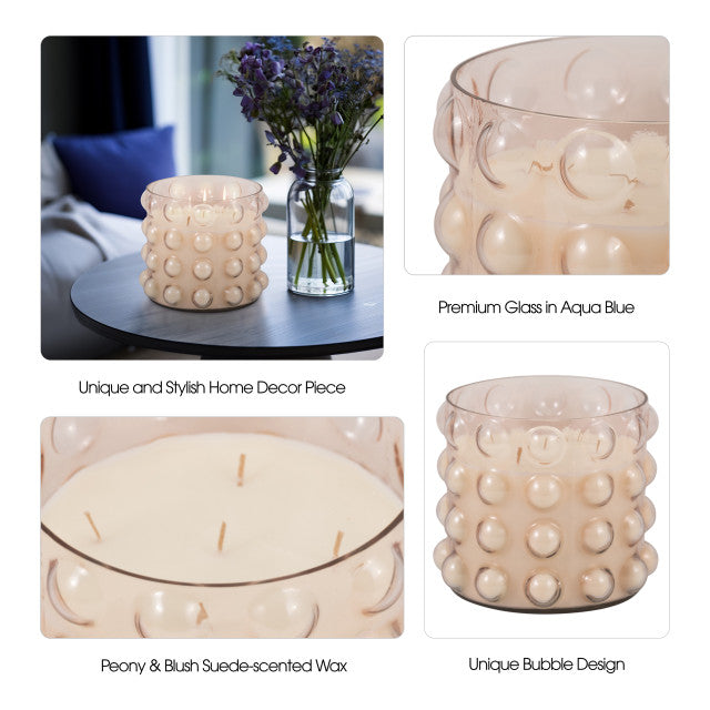 Glass, 9" 102 Oz Bubble Candle, Pink