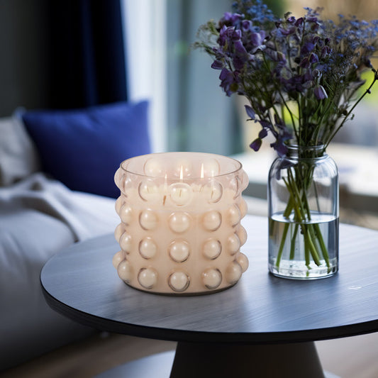 Glass, 9" 102 Oz Bubble Candle, Pink