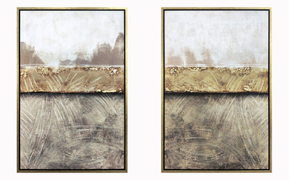 ''Opulent Earth Abstract Duo'' Hand-painted Canvas in Frame (set)