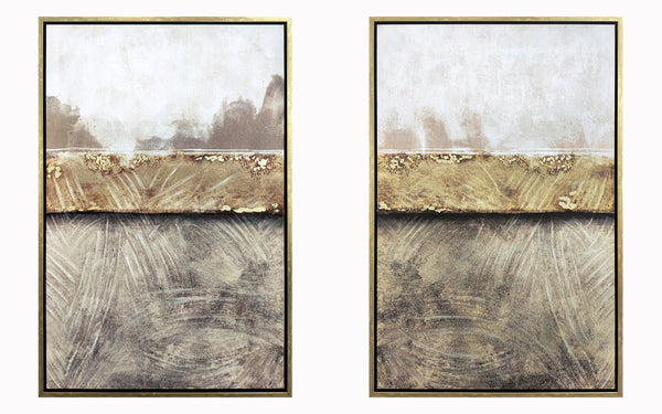 ''Opulent Earth Abstract Duo'' Hand-painted Canvas in Frame (set)