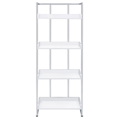 Ember 68-inch 4-shelf Bookshelf White High Gloss and Chrome