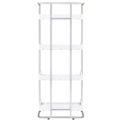 Ember 68-inch 4-shelf Bookshelf White High Gloss and Chrome