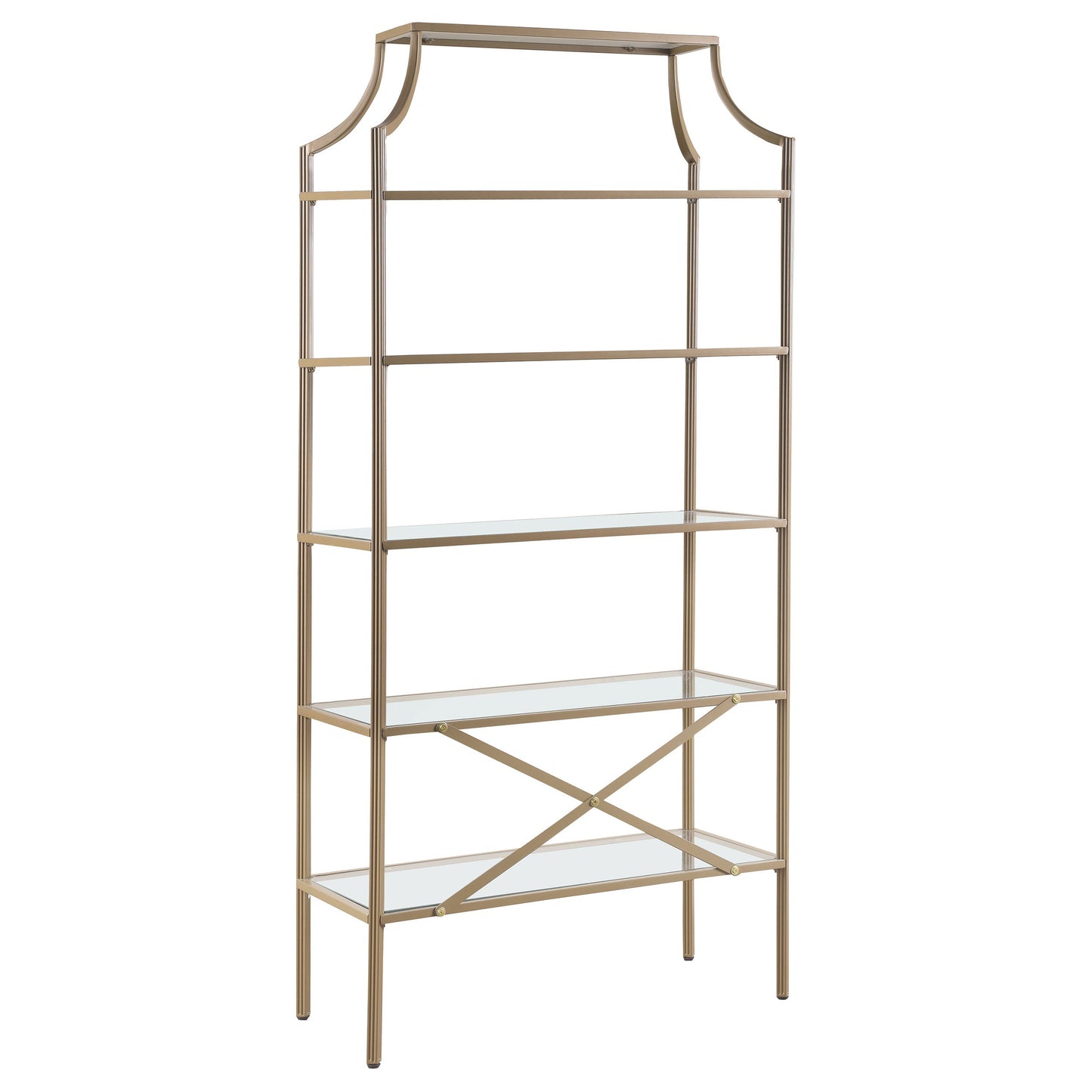 Serena 70-inch 5-shelf Glass Bookshelf Gold