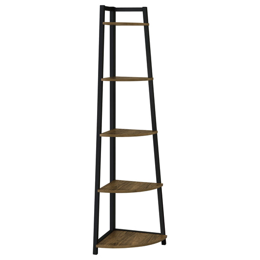 Estantería Jacksonville de 63 pulgadas y 5 estantes en color negro y nogal envejecido