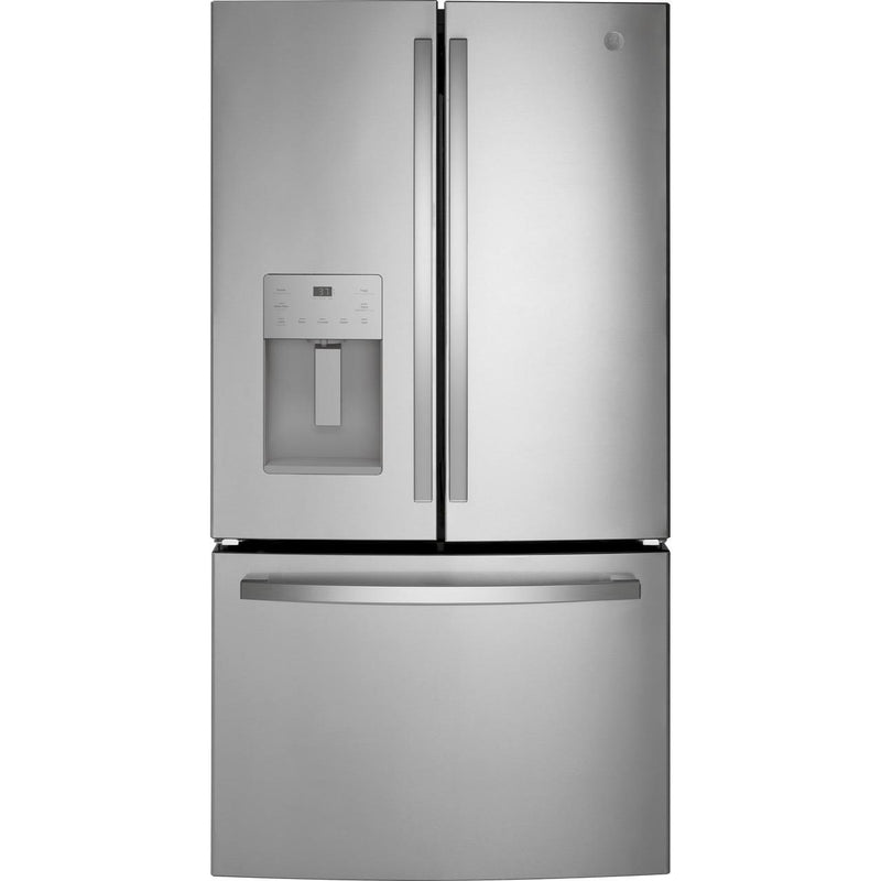 GE 36-inch, 20.6 cu.ft. Counter-Depth French 3-Door Refrigerator with Exterior Ice Maker GYE21JYMFS