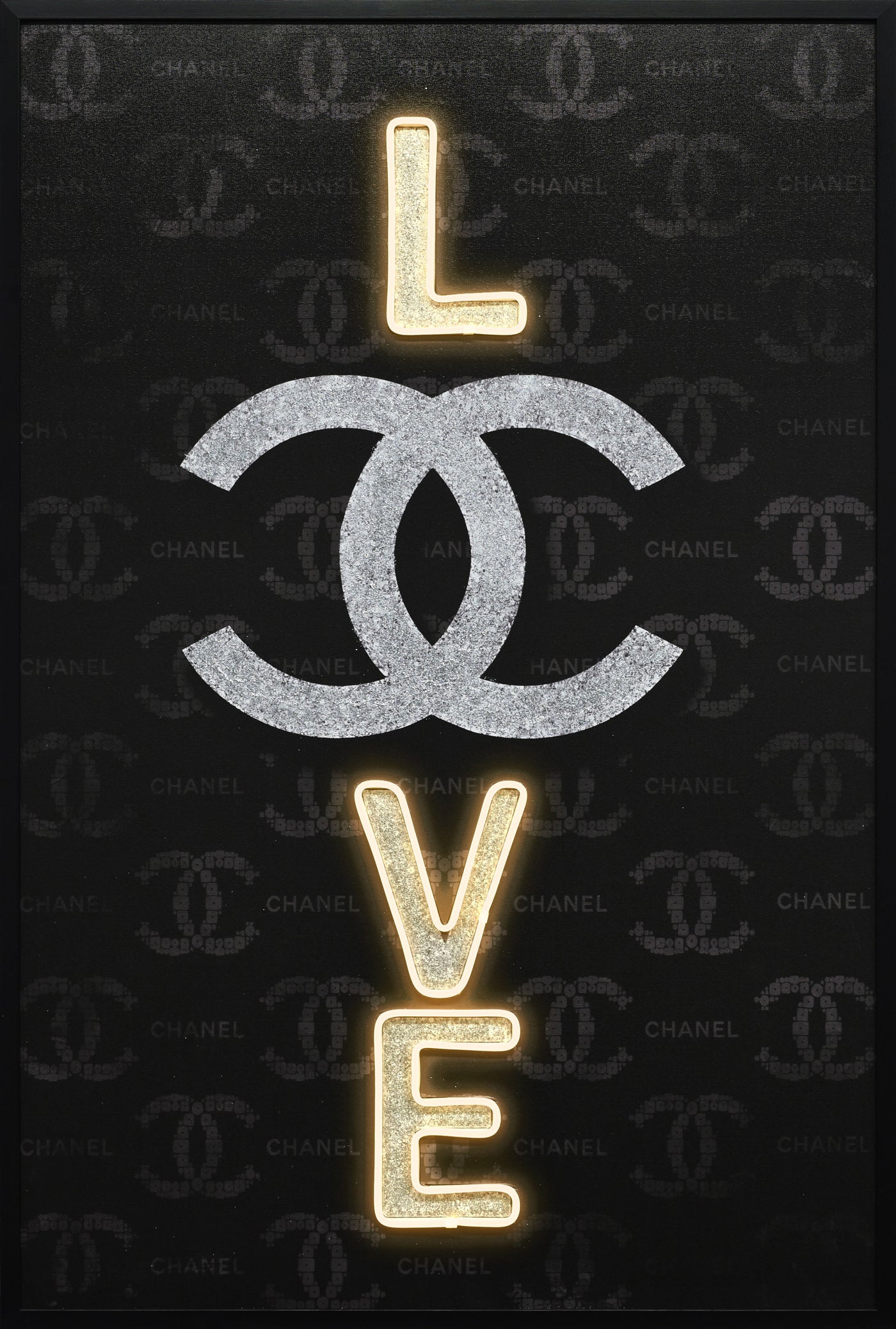 Noir Love Hand-Embellished LED Canvas in Frame