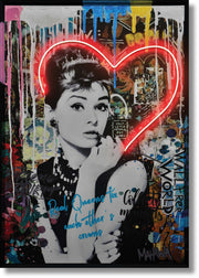 ''Neon Hearts with Iconic Figure'' Hand-painted LED in Frame