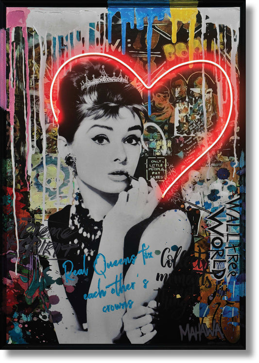 ''Neon Hearts with Iconic Figure'' Hand-painted LED in Frame
