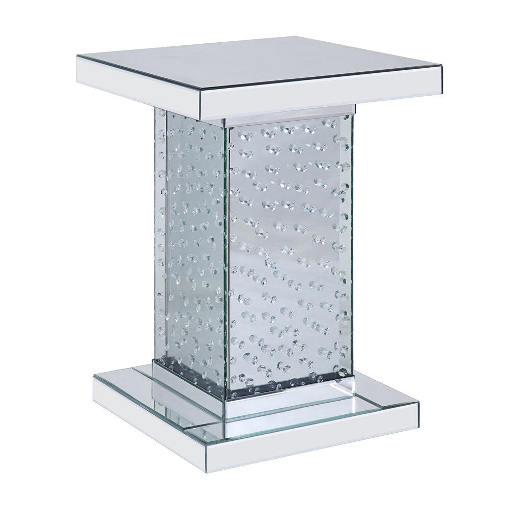 Nysa End Table - Mirrored & Faux Crystals (18"W x 18"D x 26"H)