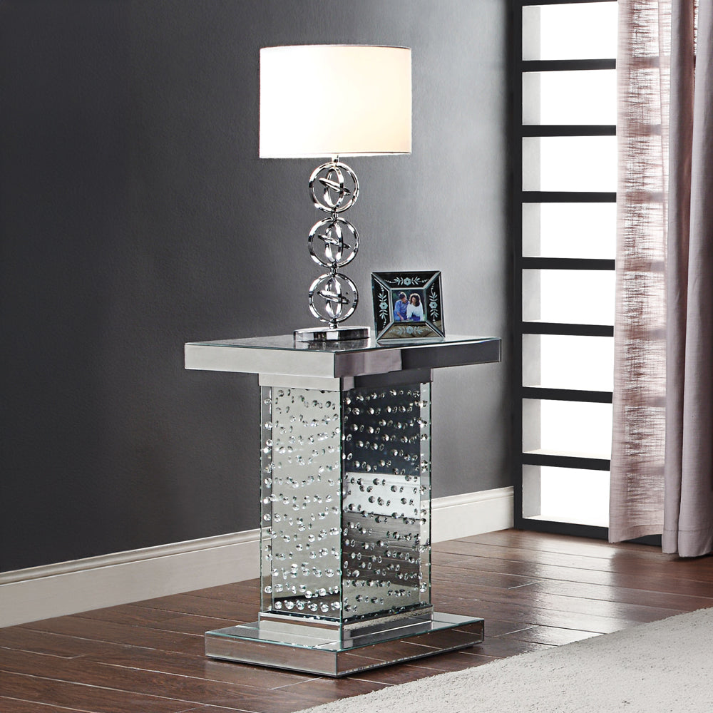 Nysa End Table - Mirrored & Faux Crystals (18"W x 18"D x 26"H)