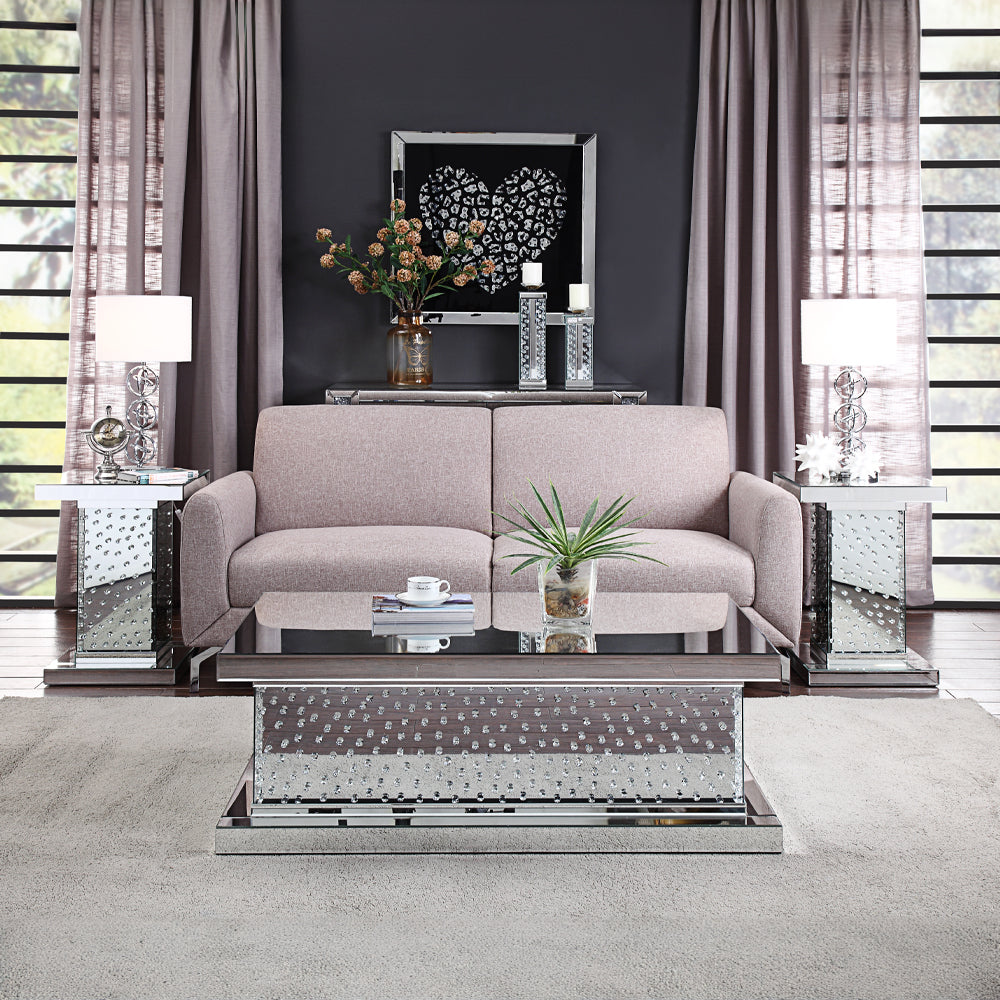 Nysa End Table - Mirrored & Faux Crystals (18"W x 18"D x 26"H)