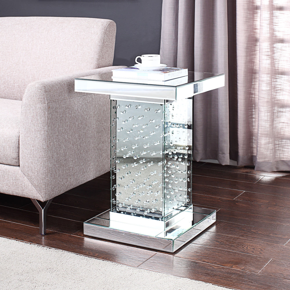Nysa End Table - Mirrored & Faux Crystals (18"W x 18"D x 26"H)