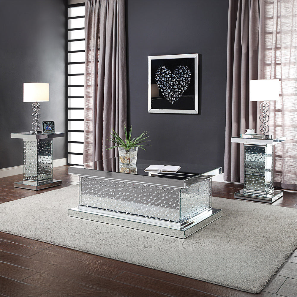 Nysa End Table - Mirrored & Faux Crystals (18"W x 18"D x 26"H)