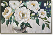 ''Opulent Ivory Peonies in Gold'' Hand-painted Canvas in Frame
