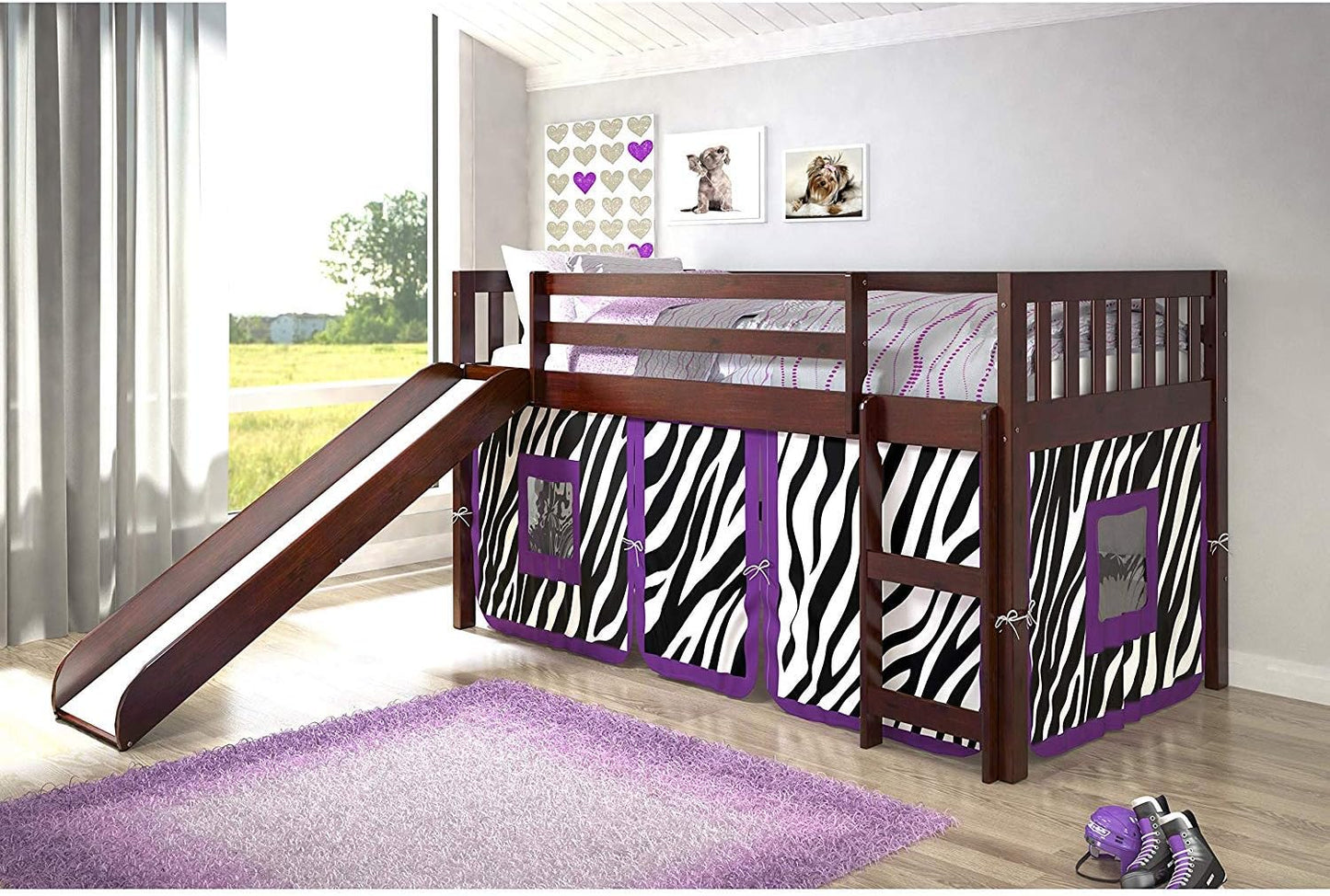 Cama tipo loft doble con tobogán