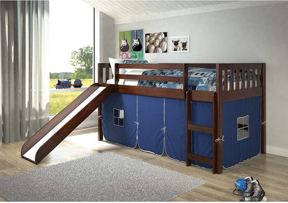 Cama tipo loft doble con tobogán