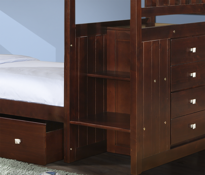 Mariner Mission Twin over Twin Cappuccino Stairway Bunkbed with Dual Underbed Drawers