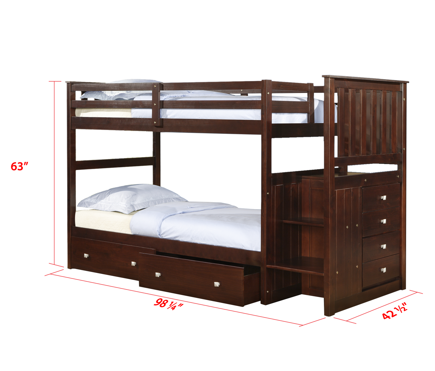 Mariner Mission Twin over Twin Cappuccino Stairway Bunkbed with Dual Underbed Drawers