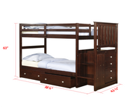 Mariner Mission Twin over Twin Cappuccino Stairway Bunkbed with Dual Underbed Drawers
