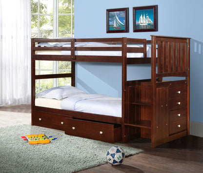 Mariner Mission Twin over Twin Cappuccino Stairway Bunkbed with Dual Underbed Drawers