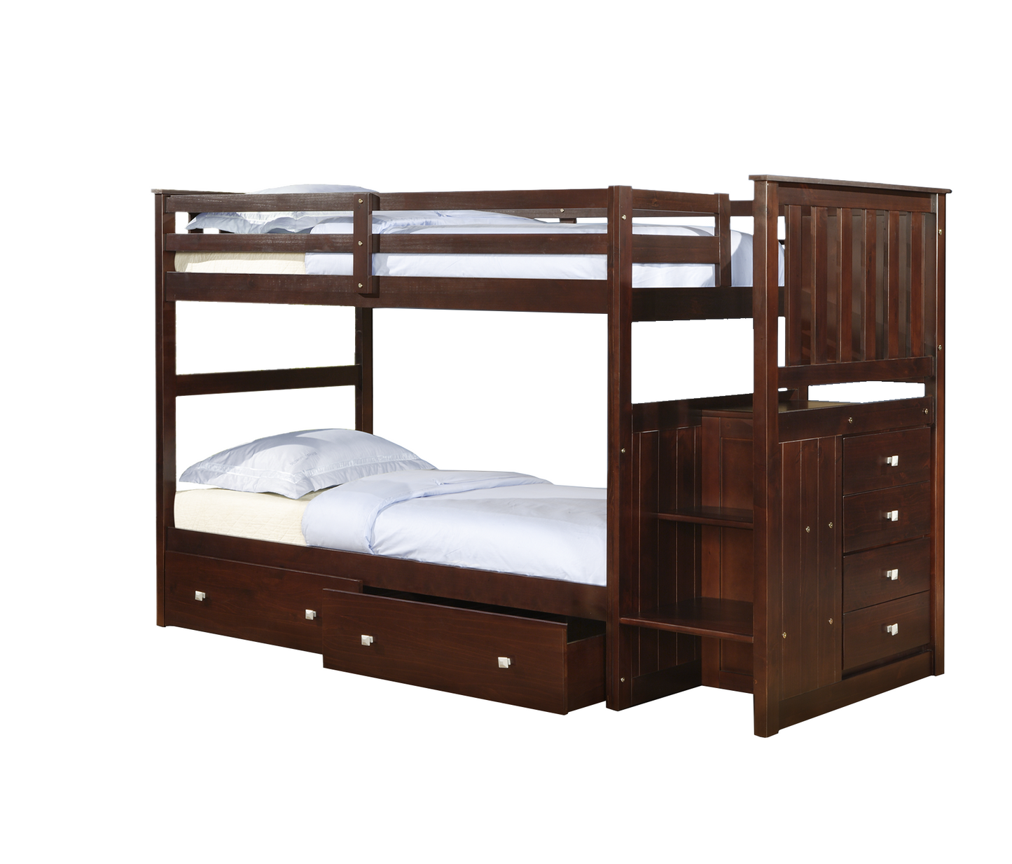 Mariner Mission Twin over Twin Cappuccino Stairway Bunkbed with Dual Underbed Drawers