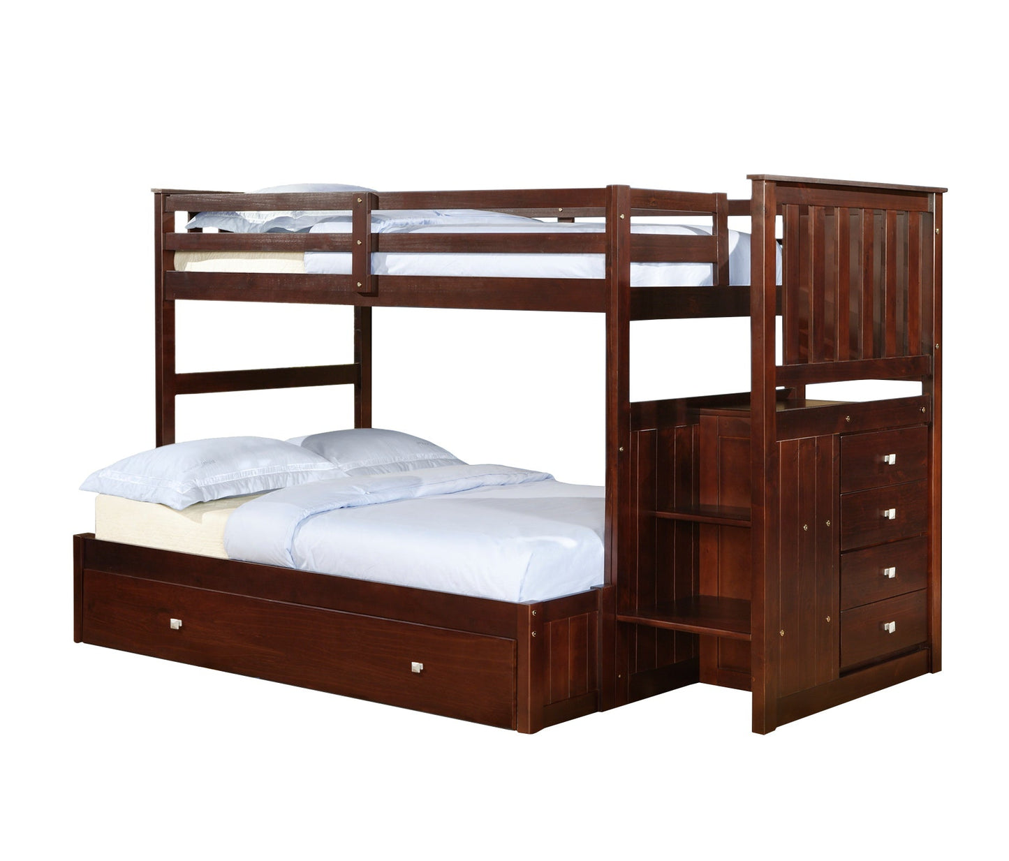 Mariner Mission Twin over Full Cappuccino Extended Stairway Bunkbed with Twin Trundle