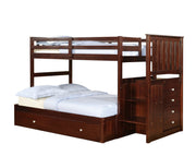 Mariner Mission Twin over Full Cappuccino Extended Stairway Bunkbed with Twin Trundle