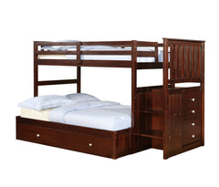 Mariner Mission Twin over Full Cappuccino Extended Stairway Bunkbed with Twin Trundle
