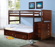 Mariner Mission Twin over Full Cappuccino Exteded Stairway Bunkbed with Dual Underbed Drawers