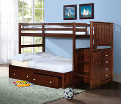 Mariner Mission Twin over Full Cappuccino Exteded Stairway Bunkbed with Dual Underbed Drawers