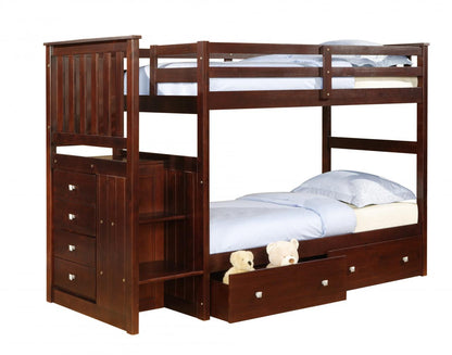 Mariner Mission Twin over Full Cappuccino Exteded Stairway Bunkbed with Dual Underbed Drawers