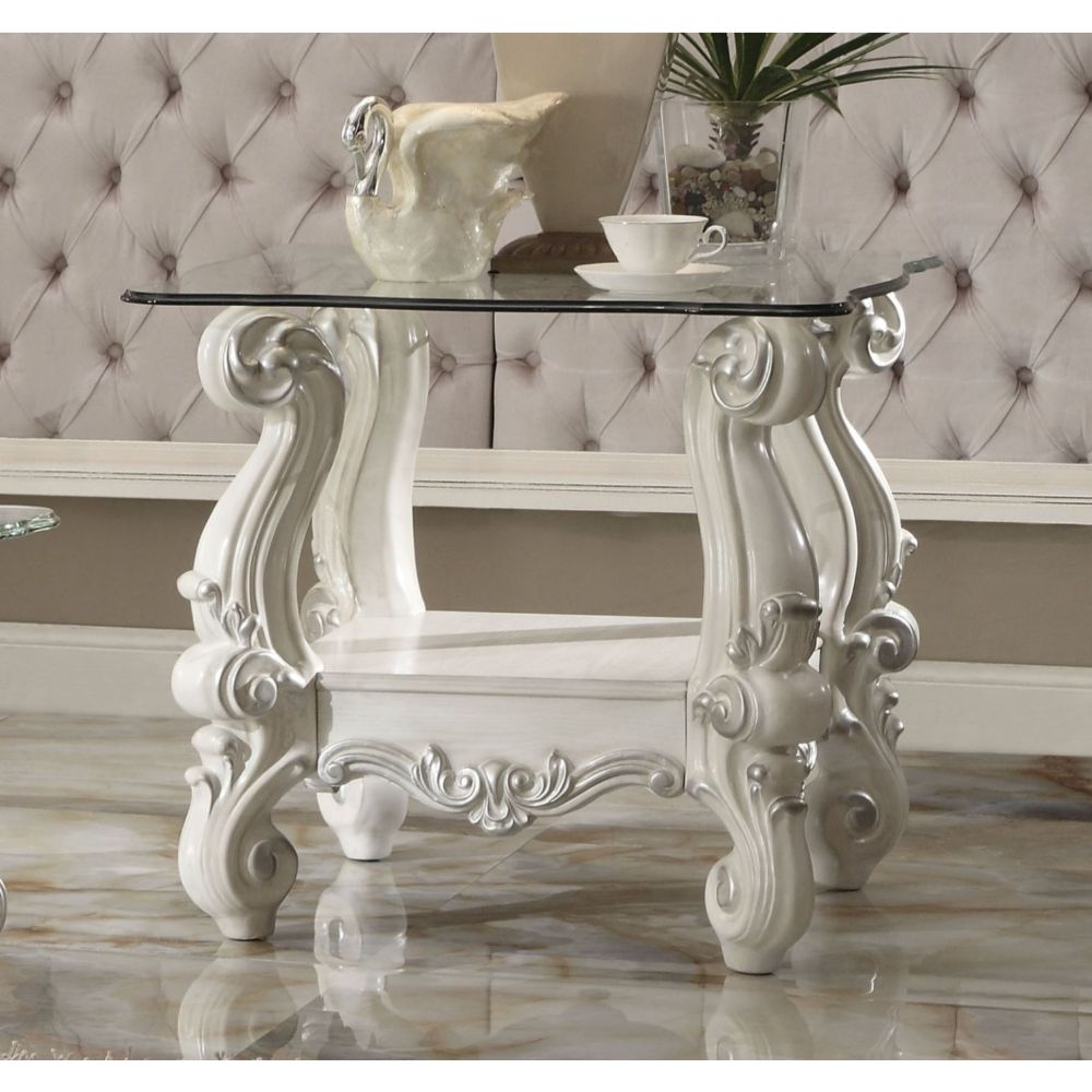 Mesa auxiliar cuadrada Versalles con tablero de cristal