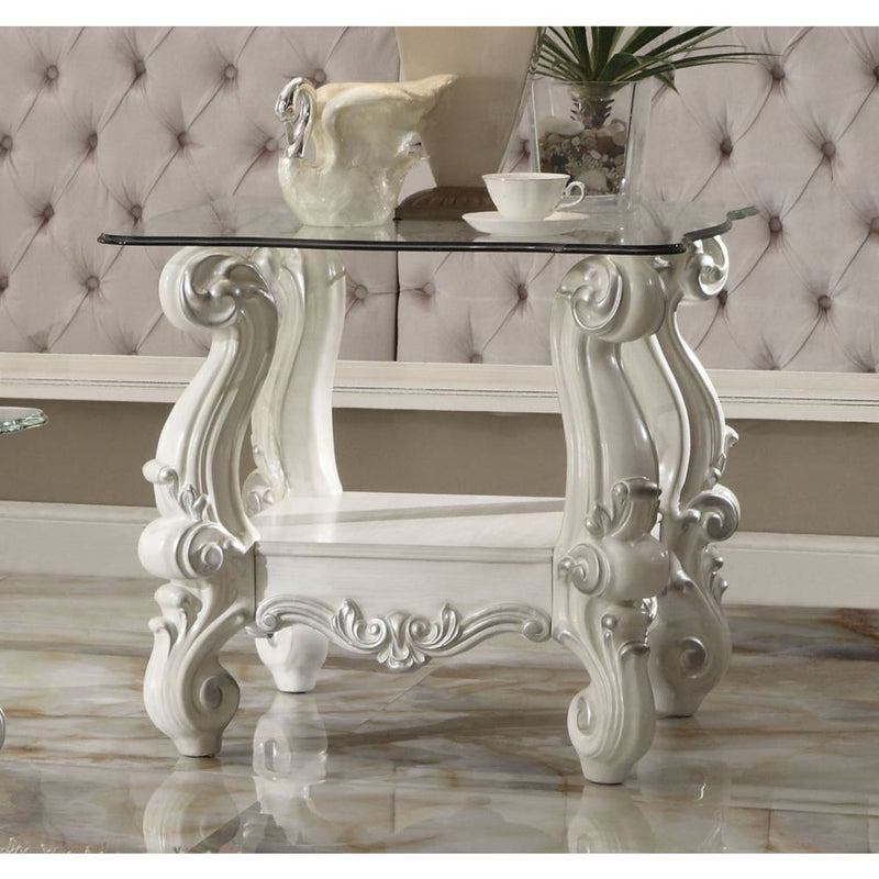 Mesa auxiliar cuadrada Versalles con tablero de cristal